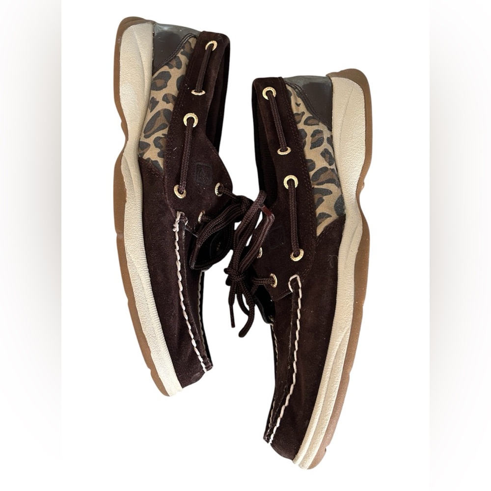 Sperry Brown Suede/Leather Cheetah Top Sider Lace Up Boat Shoes Size 8 - Picture 7 of 10